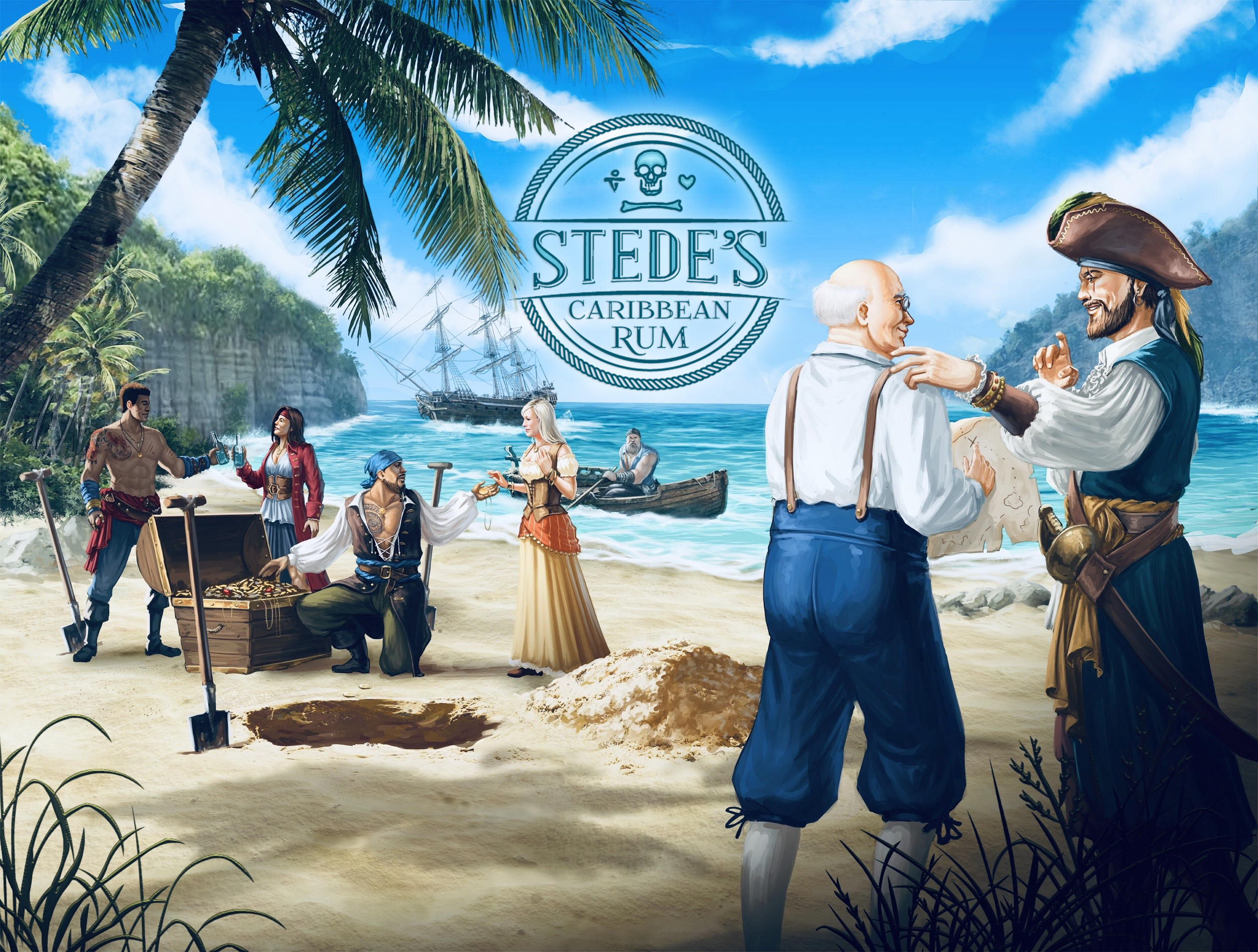 Stede Bonnet Landing Page image, pirates on beach digging for treasure